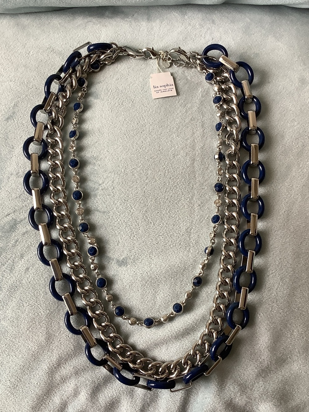 Lia Sophia Navy and Silver Multi-Strand Statement Necklace